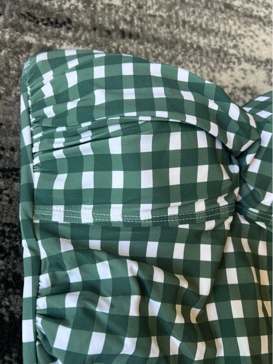 NWT ANNE COLE Gingham Ruched One Piece Bathing Suit - Picture 2 of 12